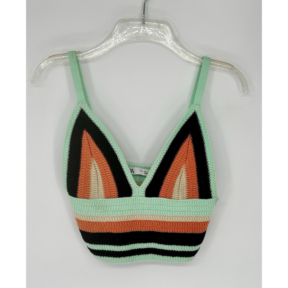 Zara Mint, Black & Orange Crochet Crop Top